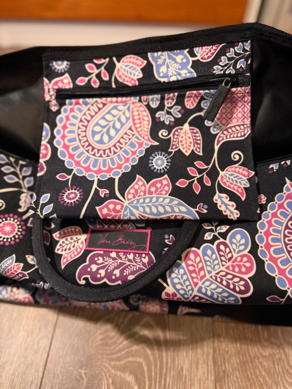 Vera Bradley Black Paisley Tote with Pink & Blue Accents - Picture 3 of 7